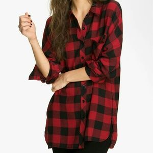 Trouve XS buffalo plaid boyfriend flannel nordstro